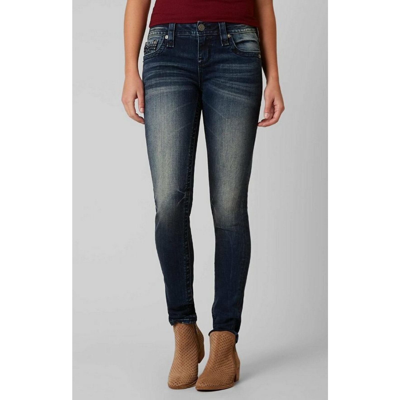 New Rock Revival Alivia Ms213 Mid Rise Skinny Stretch Jeans Size 26 Buckle — image 6 of 8
